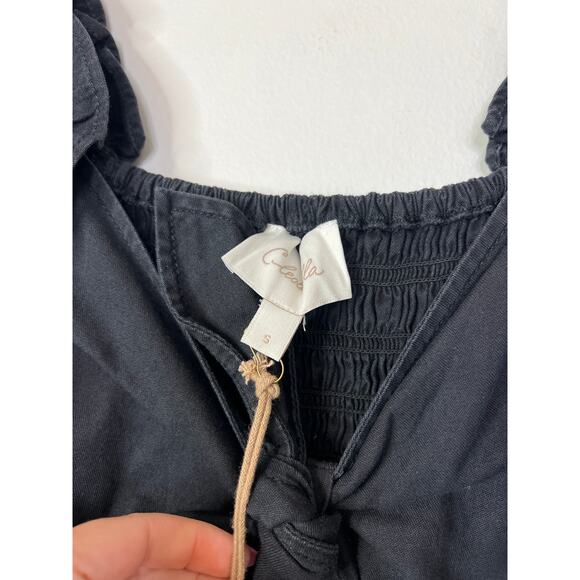 NWT Cleobella Camryn Sweetheart Smocked Charcoal Black Balloon Mini Dress - Picture 6 of 9